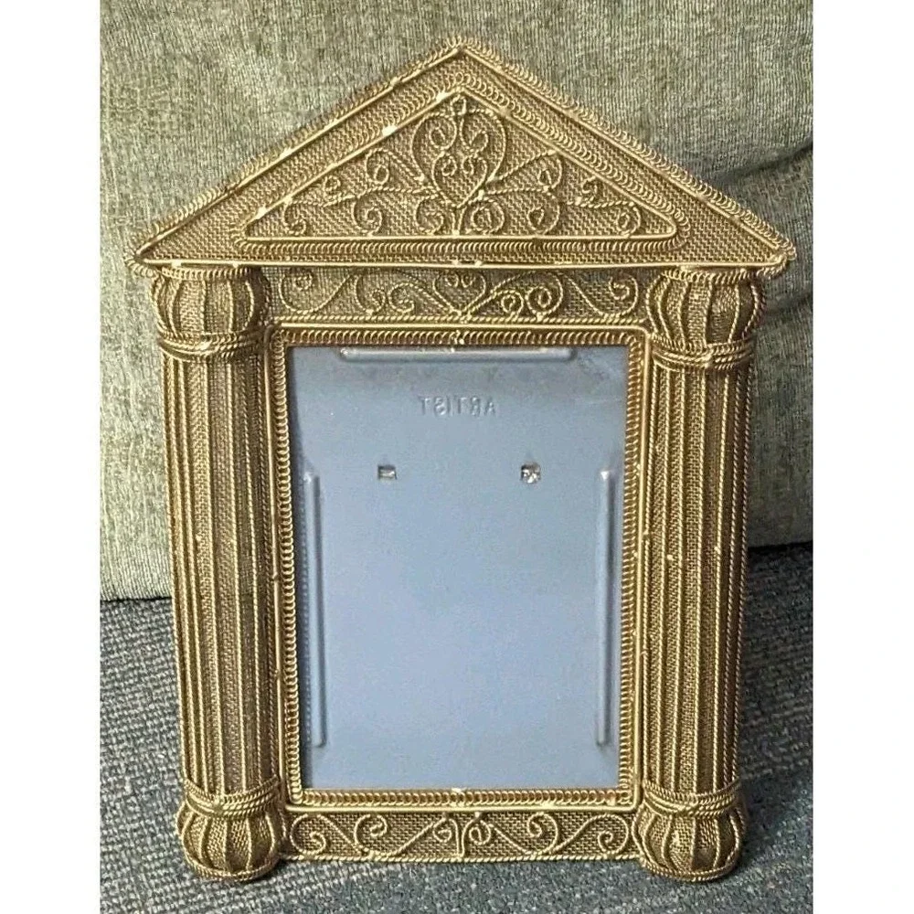 Vintage Style Ornate Gold Filigree Metal Picture Frame Hollywood Regency Columns